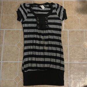 Striped Black and Gray Short Sleeve Dress